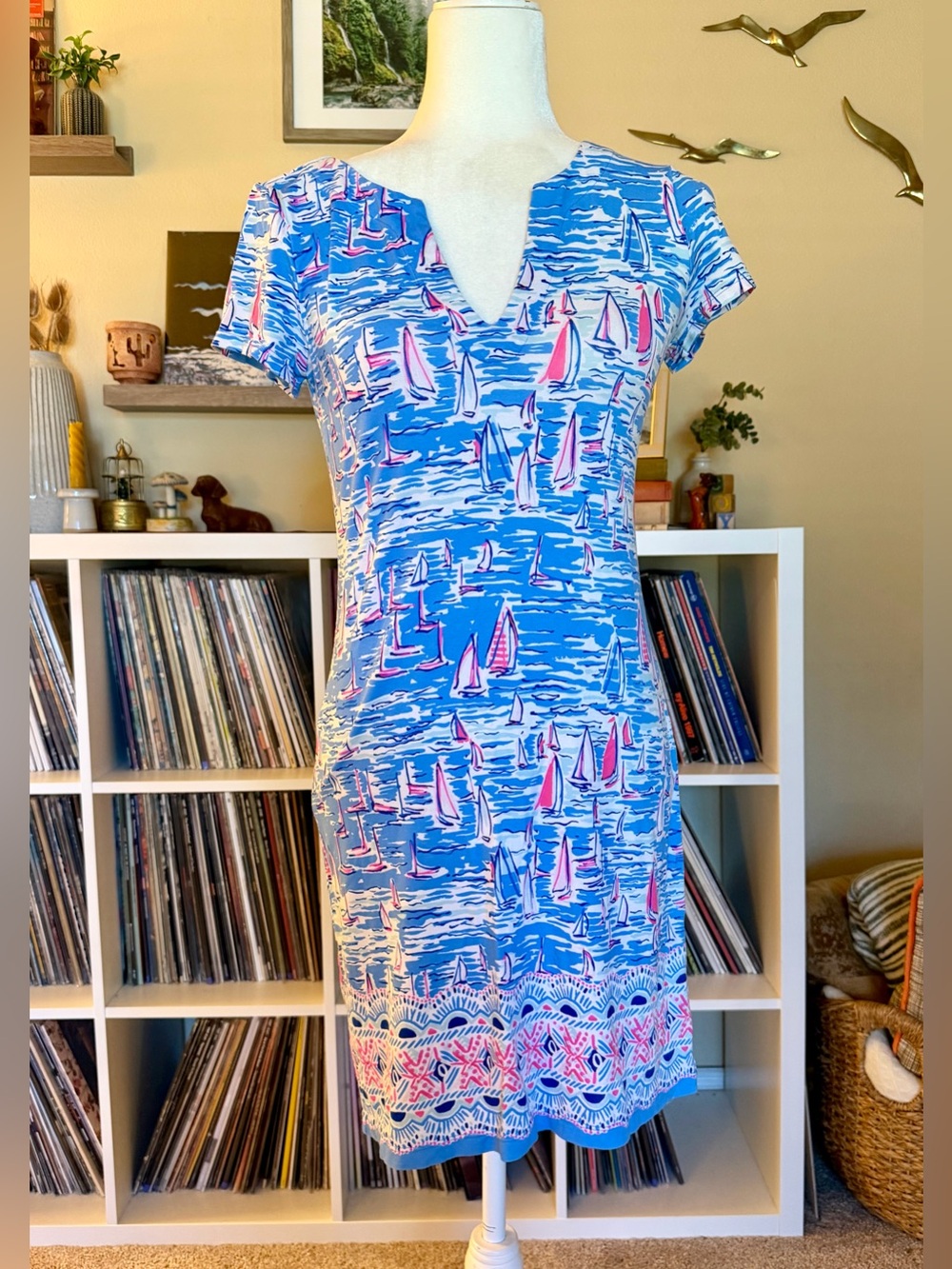 Lilly Pulitzer Size XS Sophiletta UPF 50 Zanzibar Blue Sailboat Mini Dress